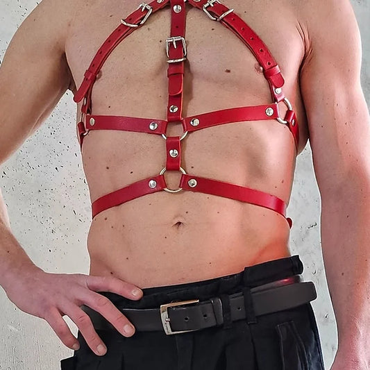 Roter Leder-Harness für Männer – Dominant & Auffällig